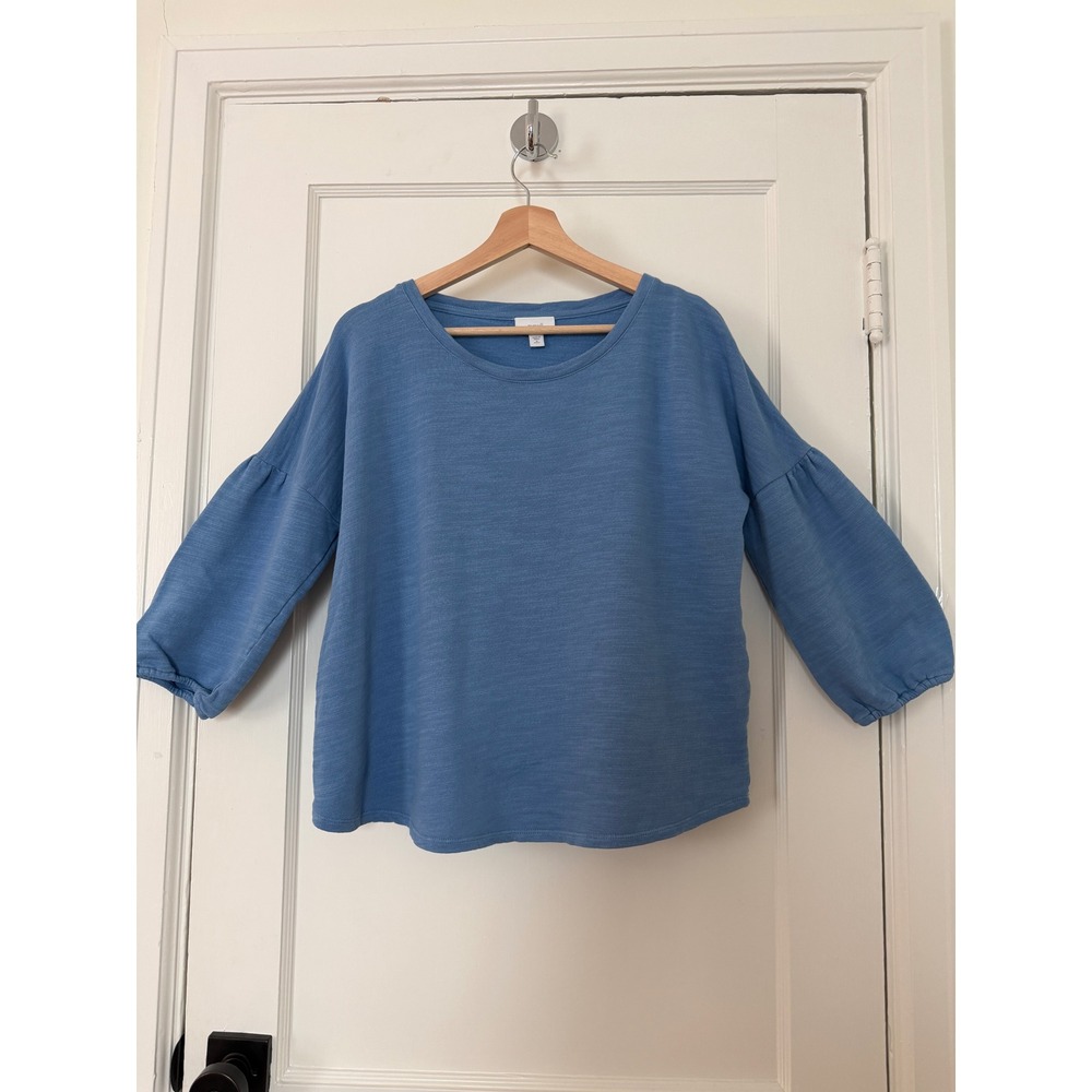 Pure Jill J. Jill Blue Cotton Slub Balloon Sleeve Boxy Sweatshirt Top MP Boho